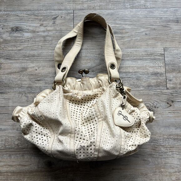 Jessica Simpson Shoulder Bag Kiss Lock Purse Cream Gold Hobo Y2K 2000s - Picture 6 of 8